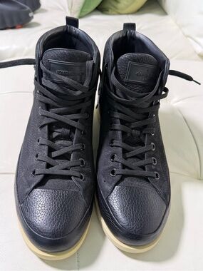 Louis Vuitton Black Leather High-Top Sneakers with Cream Sole